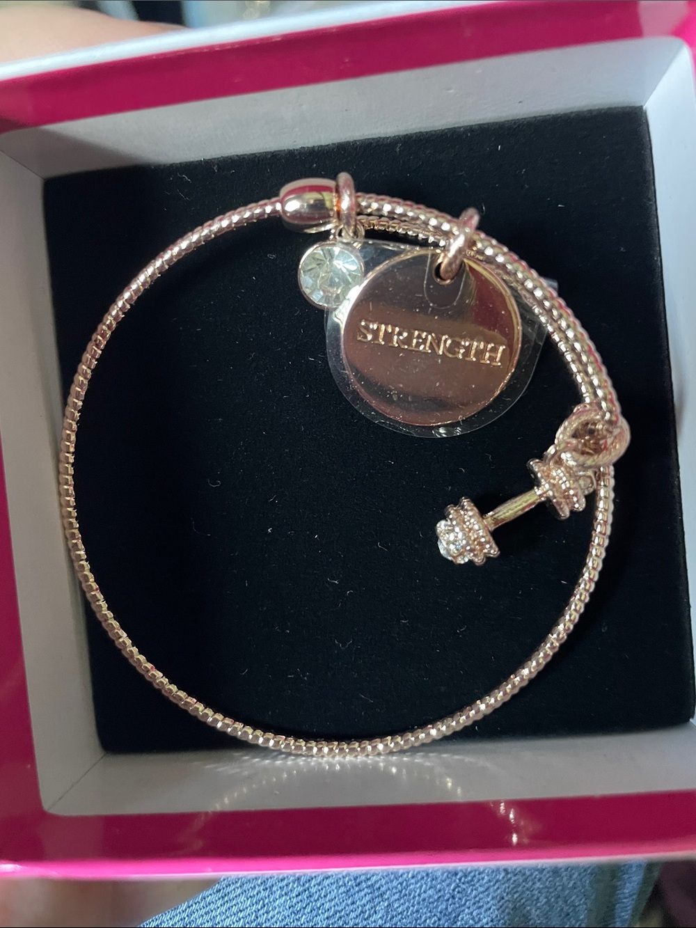 Rose Gold 'Strength' Charm Bangle Bracelet